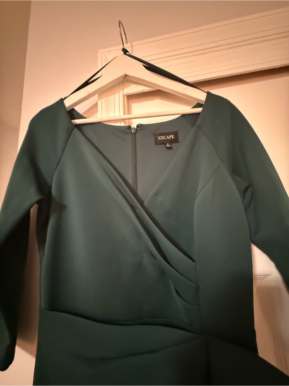 WORN TWICE-Xscape Emerald Green V-Neck Ruffle Gown - Picture 5 of 6